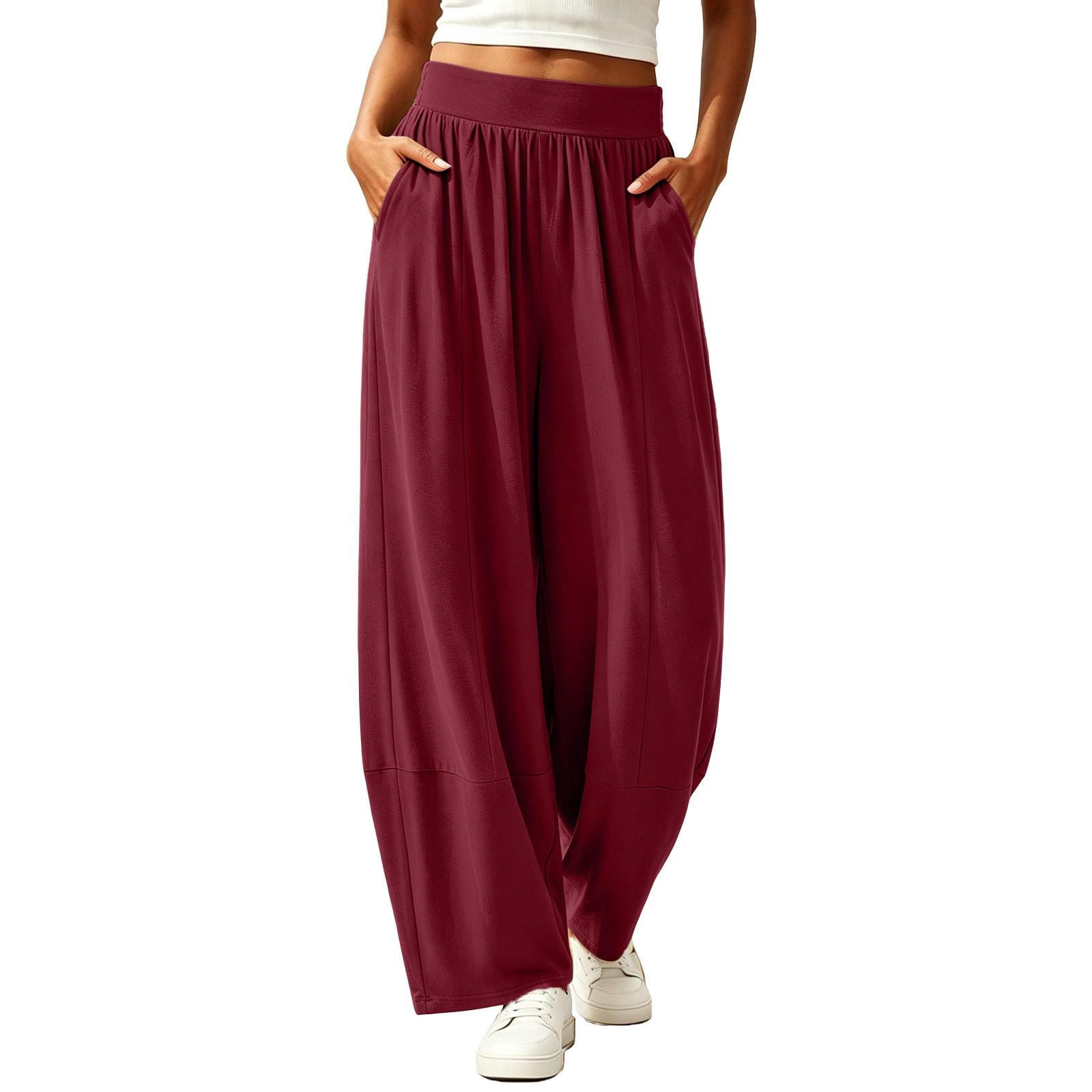 Asgosdo Women Pants Wide Leg Pleated High Waisted Solid Color Flowy ...