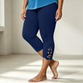 thumbnail image 1 of Asgosdo Women Plus Size Lace Hem Capri Leggings High Waist Stretch Solid Casual Cropped Pants, 1 of 5