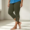 thumbnail image 1 of Asgosdo Women Plus Size Lace Hem Capri Leggings High Waist Stretch Solid Casual Cropped Pants, 1 of 5