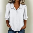 thumbnail image 1 of Asgosdo Women Tops Shirts 3/4 Puff Sleeve Collared Neck Khaki Solid Button Front Loose Casual Blouses Summer Womens Tops, 1 of 5