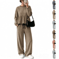 thumbnail image 1 of Asgosdo Women Two Piece Outfits Boho Grid Ruffle Long Sleeve Top and Wide Leg Pant with Pocket Casual Fall Winter Matching Lounge Sets, 1 of 6