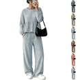 thumbnail image 1 of Asgosdo Women Two Piece Outfits Boho Grid Ruffle Long Sleeve Top and Wide Leg Pant with Pocket Casual Fall Winter Matching Lounge Sets, 1 of 6
