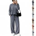 thumbnail image 1 of Asgosdo Women Two Piece Outfits Boho Grid Ruffle Long Sleeve Top and Wide Leg Pant with Pocket Casual Fall Winter Matching Lounge Sets, 1 of 6