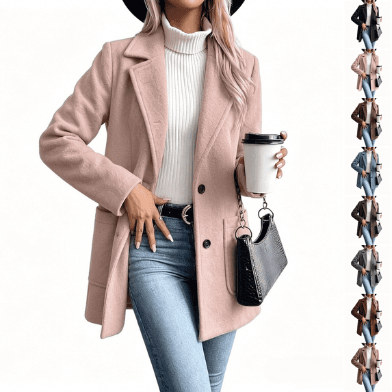 Asgosdo Women Wool Trench Coat Button Down Single Breasted Long Sleeve Soft Lined Casual Warm Peacoat Fall Winter Outerwear with Pockets
