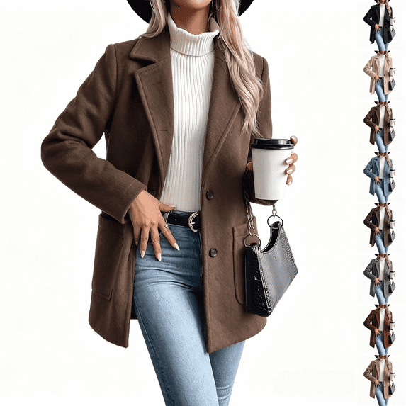 Asgosdo Women Wool Trench Coat Button Down Single Breasted Long Sleeve Soft Lined Casual Warm Peacoat Fall Winter Outerwear with Pockets