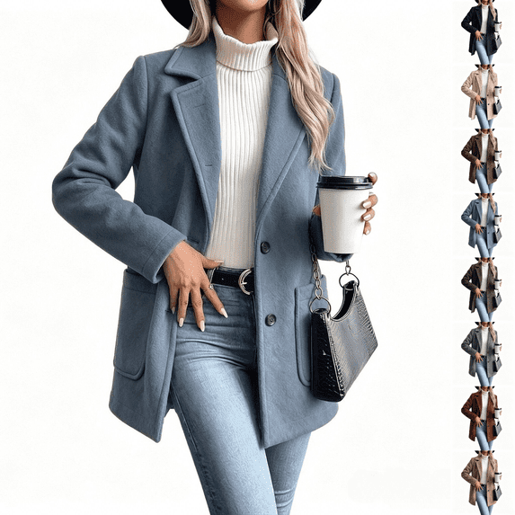 Asgosdo Women Wool Trench Coat Button Down Single Breasted Long Sleeve Soft Lined Casual Warm Peacoat Fall Winter Outerwear with Pockets