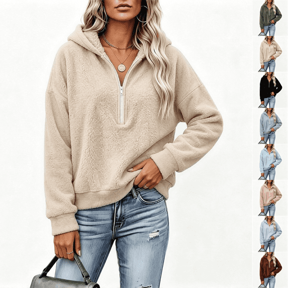 Asgosdo Womens Oversized Sweatshirts Fleeze Fleece Long Sleeve Half Zip Fall Hoodies Winter Casual Warm Outfits