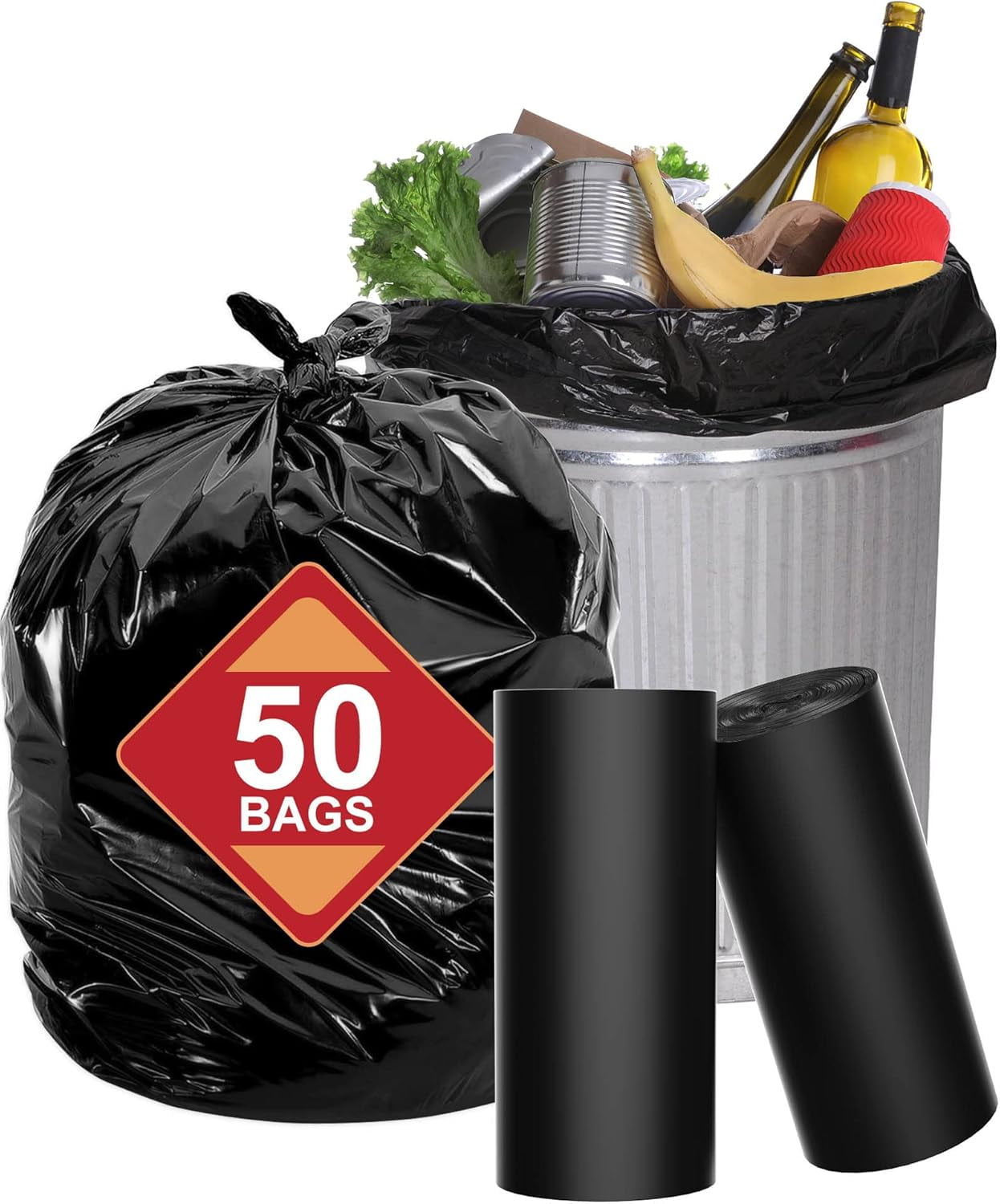23 Gallon Trash Bags with Zip Ties, 20-25 Gallon Trash Bags (50 Count Bulk) Large Black Trash Bags 20 Gallon Trash Bags, Extra Large Garbage Bags for Commercial, Household, Lawn (30"x35") Black