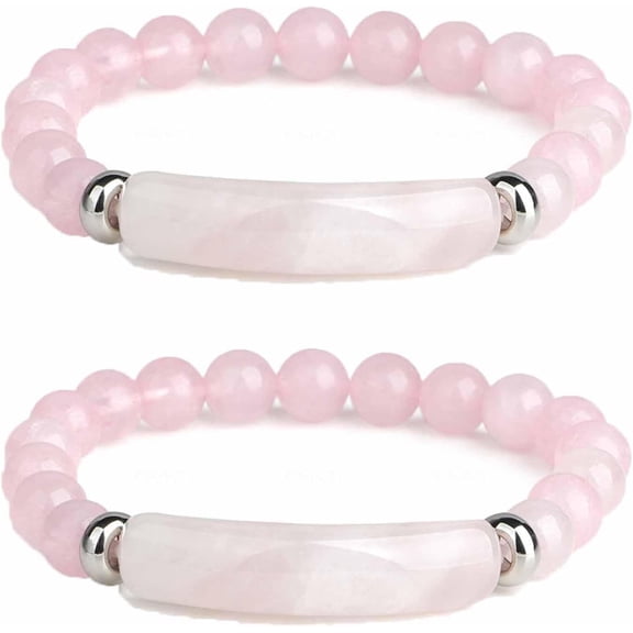 Pheromone Bracelet for Women, Handmade 8mm Healing Crystal Beads Stretch Bracelet Pink Love Rose Quartz Bracelet Good Luck Energy Chakra Stone Beaded Bangle Jewelry Gifts Pink-2Pcs