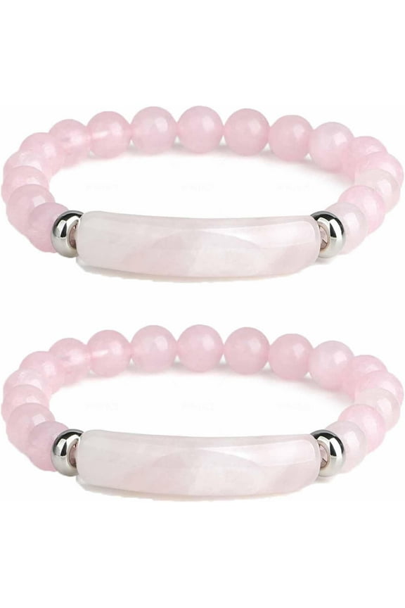 Pheromone Bracelet for Women, Handmade 8mm Healing Crystal Beads Stretch Bracelet Pink Love Rose Quartz Bracelet Good Luck Energy Chakra Stone Beaded Bangle Jewelry Gifts Pink-2Pcs