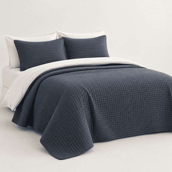 Ash Blue Grey King Size Quilt Bedding Set Lightweight All Season Bedspread