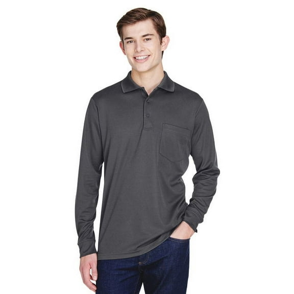 Ash City - Core 365 Mens Pinnacle Performance Pique Long-Sleeve Polo with Pocket (88192P) Carbon 456 m