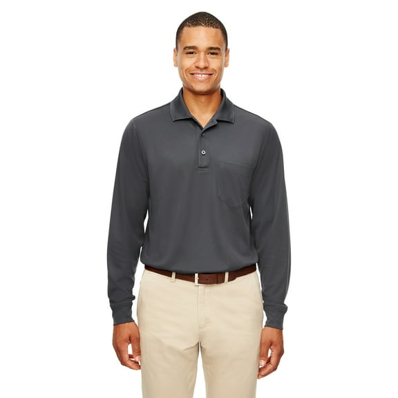 CORE365 88192P Men's Pinnacle Performance Long Sleeve Piqué Polo with Pocket-Carbon-S