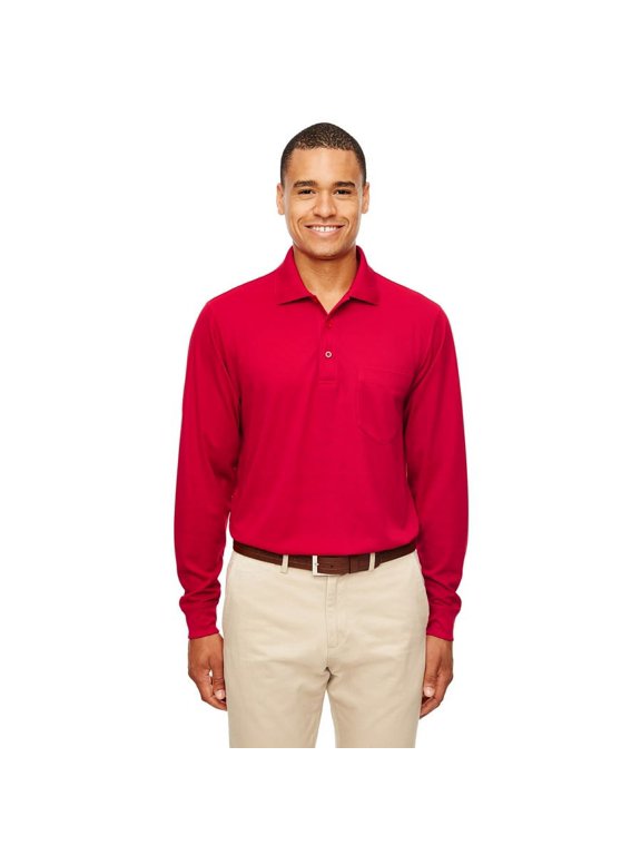 CORE365 88192P Men's Pinnacle Performance Long Sleeve Piqué Polo with Pocket-Classic Red-M