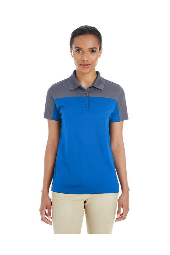CORE 365 CE101W LADIES BALANCE COLORBLOCK PERFORMANCE PIQUe POLO, TRU ROYAL/ CRBN, L