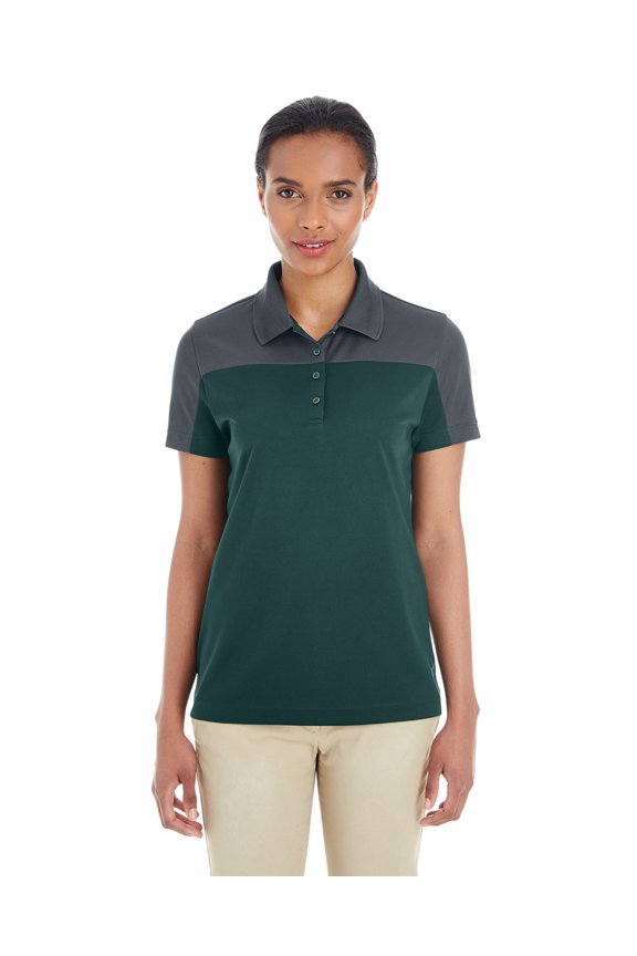 CORE 365 CE101W LADIES BALANCE COLORBLOCK PERFORMANCE PIQUe POLO, FOREST/ CARBON, XS