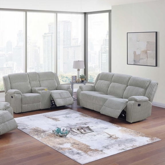 Modern Leather Loveseat with Console in Ash Color, 73" x 37" x 41"H, Comfortable and Durable