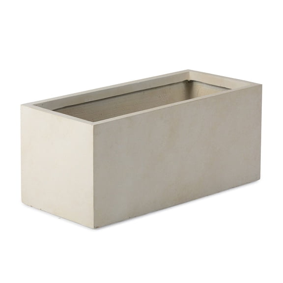 Ash & Ember 13" Short Box Satin Ivory Planter, Lightweight Fiberstone with Weather-Resistant Finish