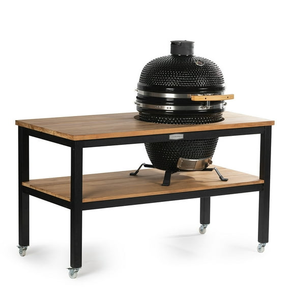 Ash & Ember 18" Kamado Grill Kit with Aluminum Table, Grade A Teak Shelves