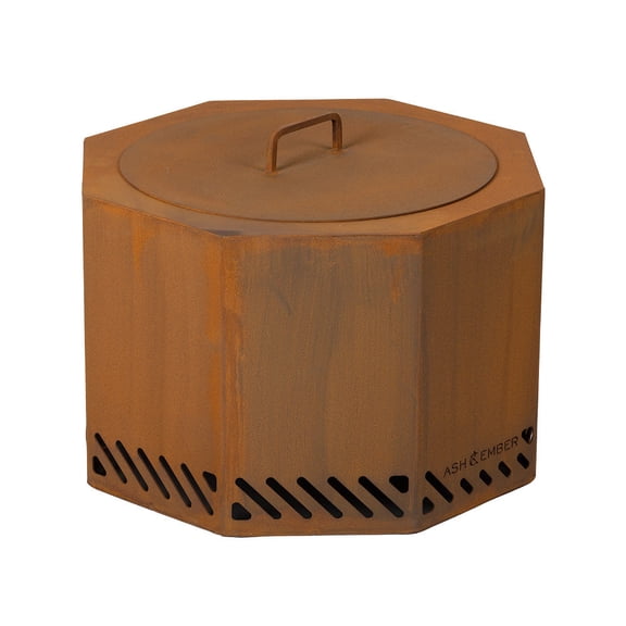 Ash & Ember 24" Corten Steel Dual Flame Smokeless Fire Pit with Lid, Ultra-Efficient Enclosed Airflow Design, Backyard Smokeless Outdoor Fire Pit, Will Patina Overtime