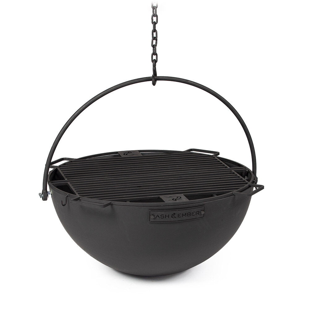 Ash & Ember 30" Cast Iron Cauldron Fire Pit Bowl with Double Hinged