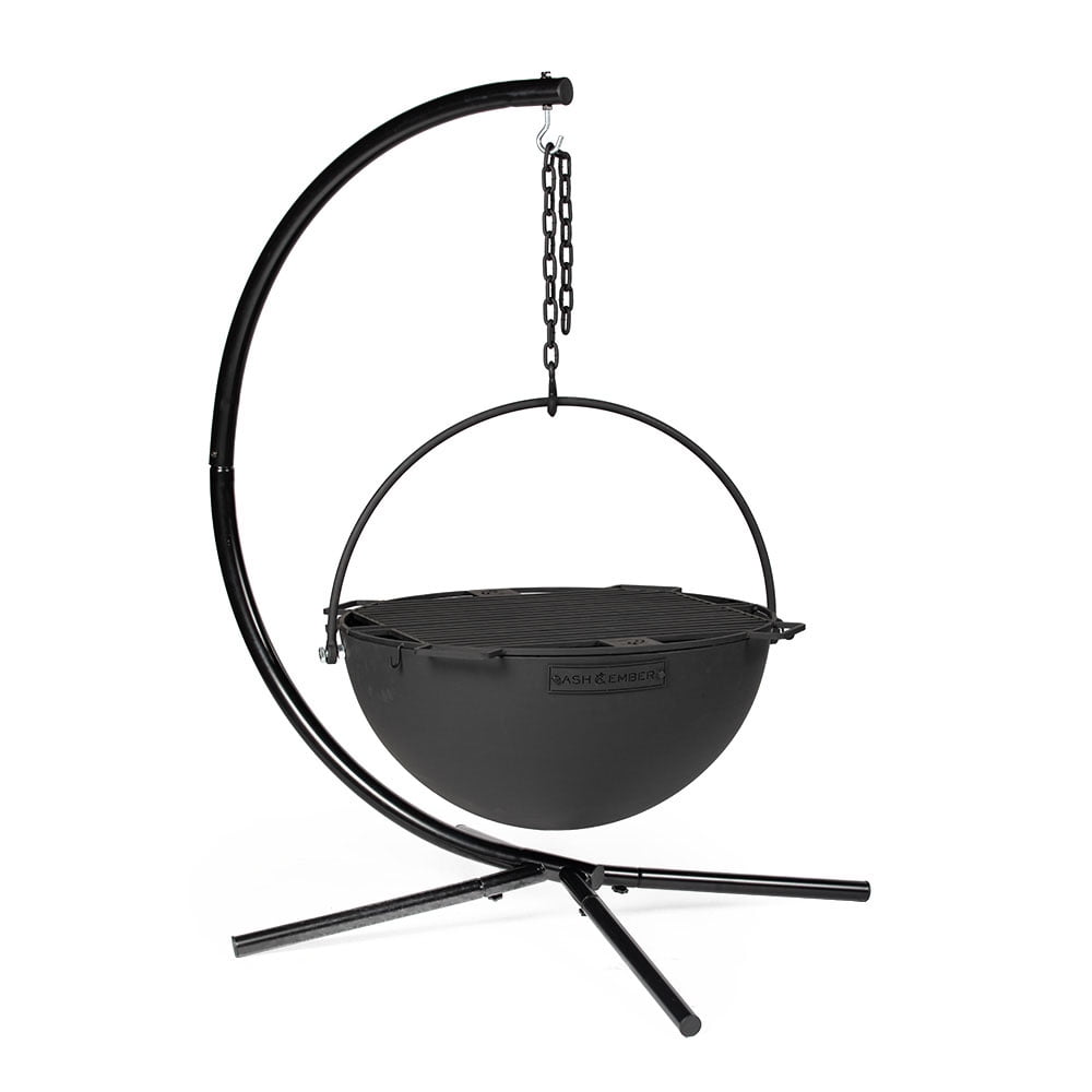 Ash & Ember 30" Cast Iron Cauldron Fire Pit Bowl with Double Hinged