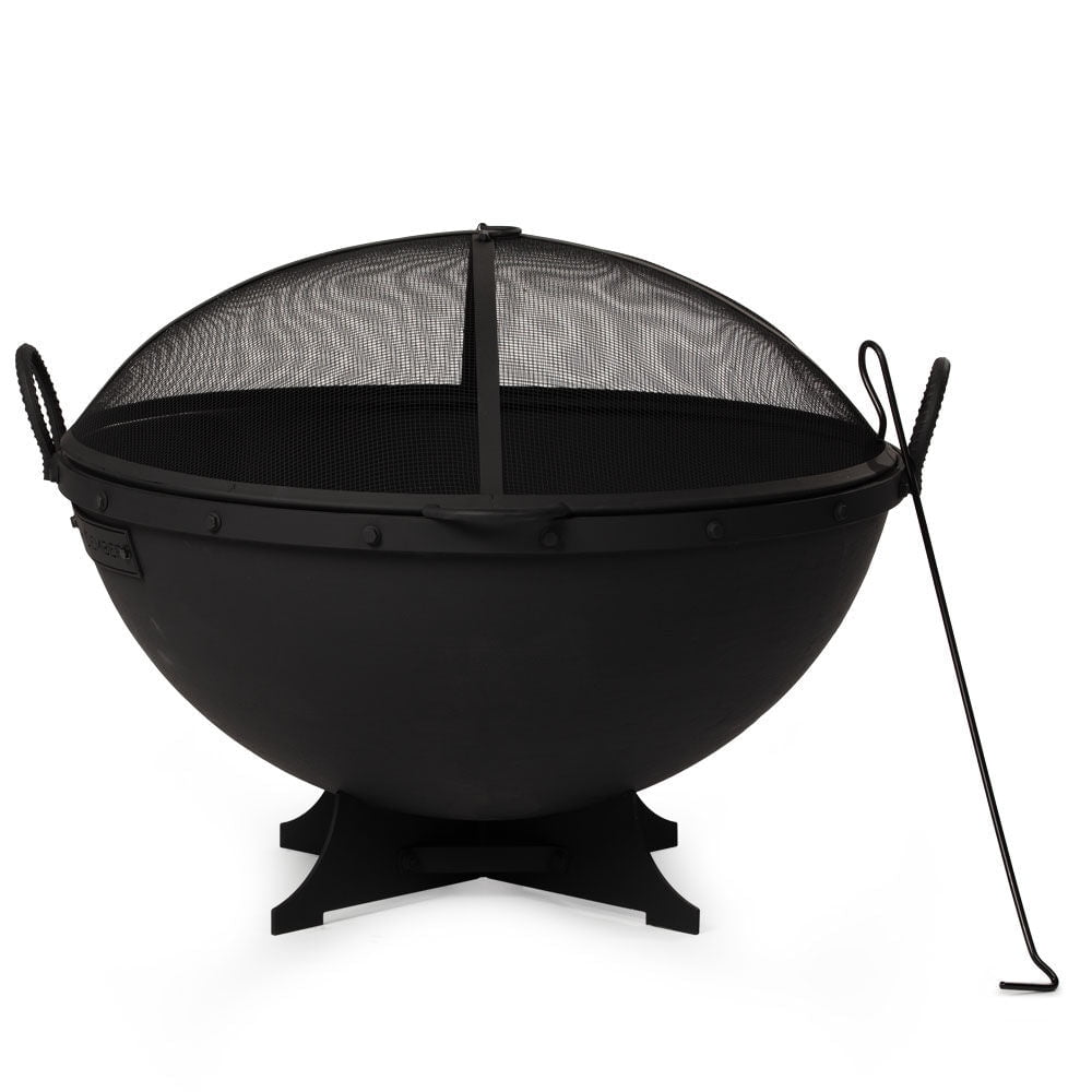 32" Black Cast Iron Hemisphere Fire Pit with Screen and Poker