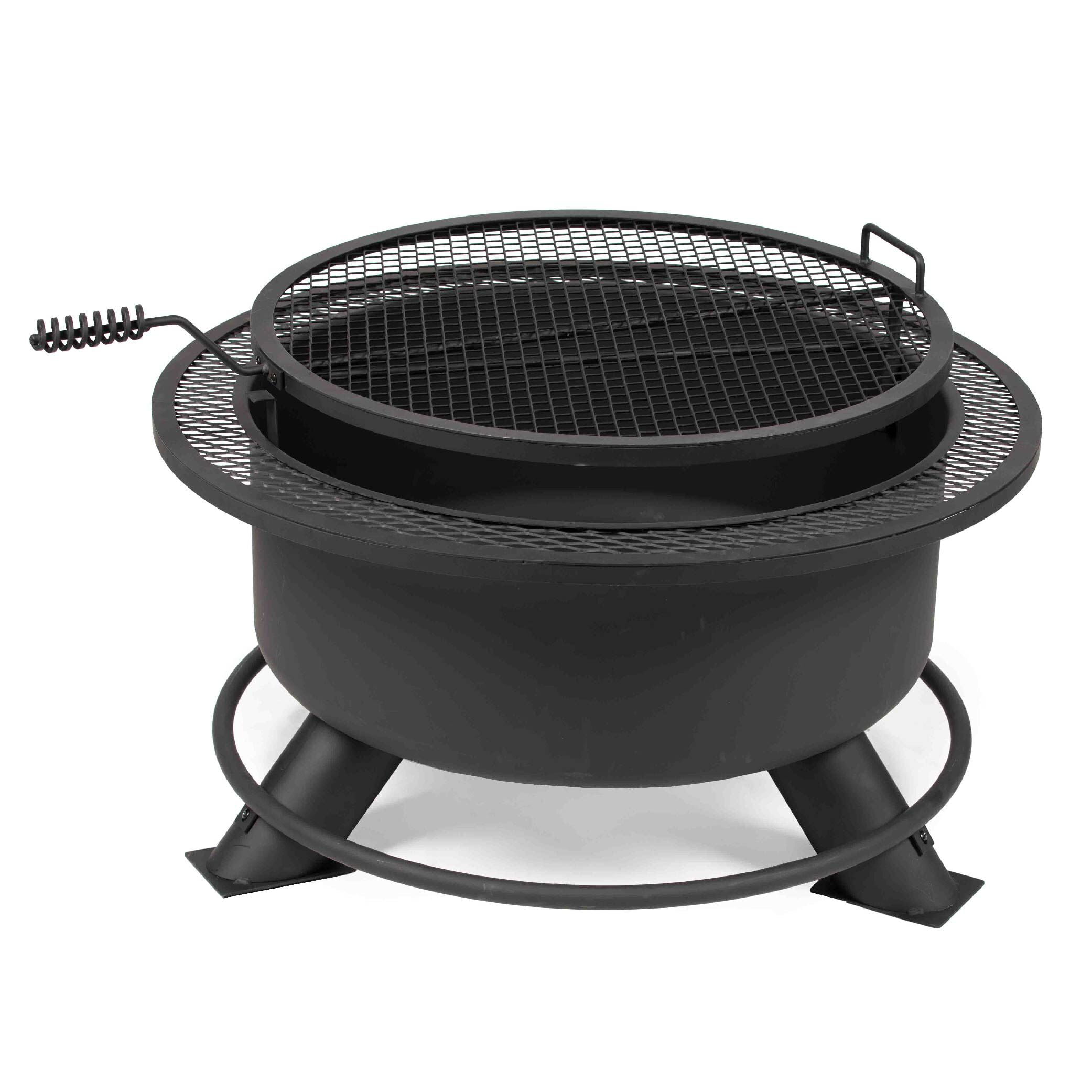 Ash & Ember 38" Fire Pit with Swivel Cooking Grate, Black Wood Burning