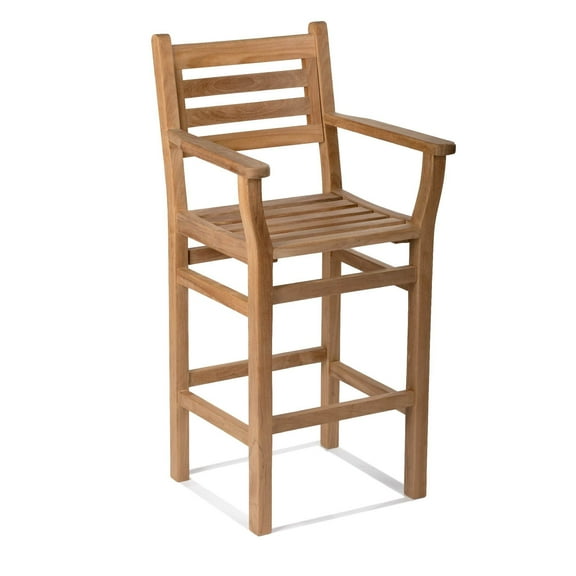 Ash & Ember Acadia Grade A Teak Bar Armchair, 30in Seat Height, Flat Bench Tightly Spaced Slats, Weather Resistant Indoor Outdoor Patio Bar Furniture