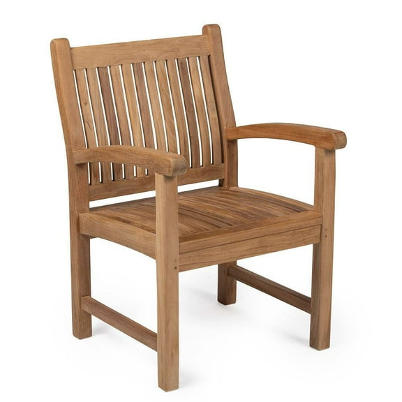 Ash & Ember Grade A Teak Square Back Arm Chair, Patio Lounge Chair for Deck, Porch, or Backyard Indoor Outdoor Use, Weather Resistant, Gently Curved Seat and Back with Vertical Slats