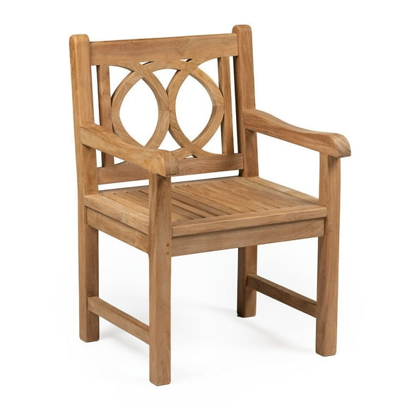 Ash & Ember Grade A Teak Lismore Dining Armchair, Weather Resistant Patio Dining Chair for Deck, Porch, or Backyard, Flat Bottom with Tightly Spaced Slat, Indoor Outdoor Use