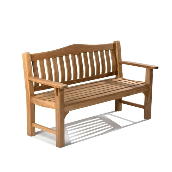 Ash & Ember Hawthorne Grade A Teak 61" Bench, Seats 2-3 People Comfortably, Weather Resistant Indoor Outdoor Solid Wood Patio Furniture with Tightly Spaced Slats, Bowed Back, Armrests
