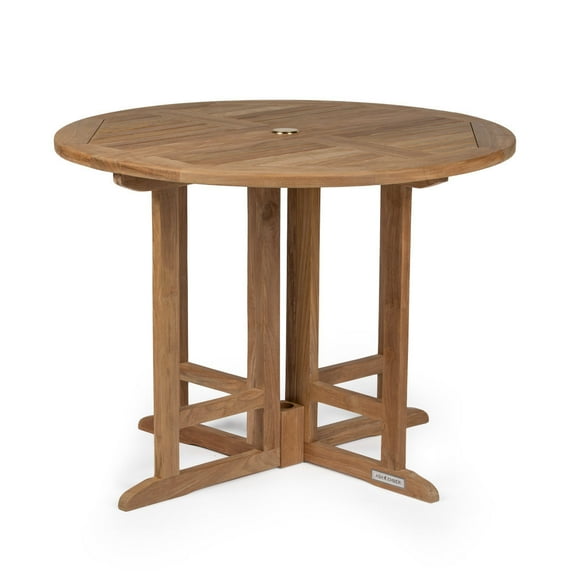 Ash & Ember Luna Grade A Teak 39" Round Dining Table, Drop Leaf Design, Indoor Outdoor Patio or Porch Dining, Weather Resistant Solid Wood with Umbrella Hole