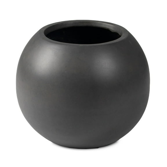 Ash & Ember Onyx 24" D Ceramic Indoor Outdoor Round Sphere Planter, Charcoal, Home Décor Evergreen Weather Resistant Modern Planter Pot
