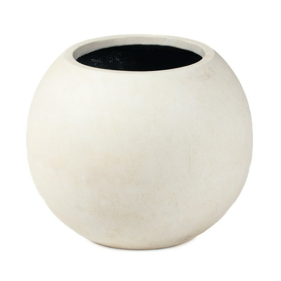 Ash & Ember Onyx 24" D Ceramic Indoor Outdoor Round Sphere Planter, Satin Ivory, Home Décor Evergreen Weather Resistant Modern Planter Pot, Seamless Herb & Seasonal Flower Garden Box