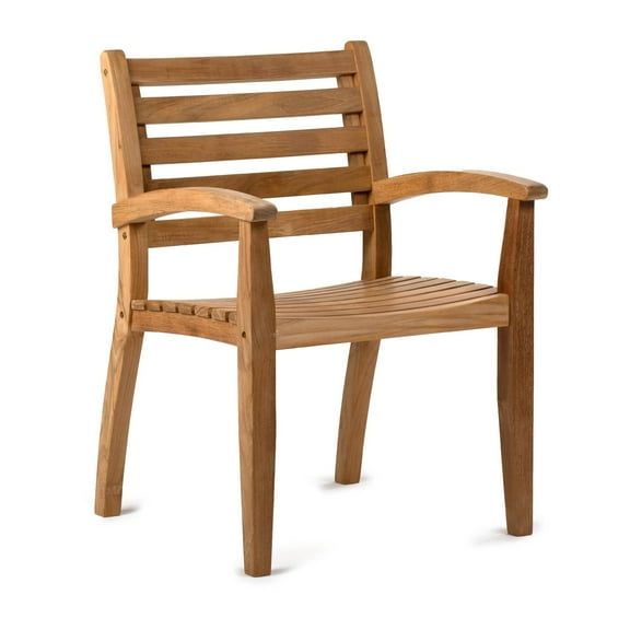 Ash & Ember Sandhill Grade A Teak Dining Armchair, Smooth Contoured Seat & Backrest, Indoor Outdoor Weather-Resistant Solid Wood Patio Furniture