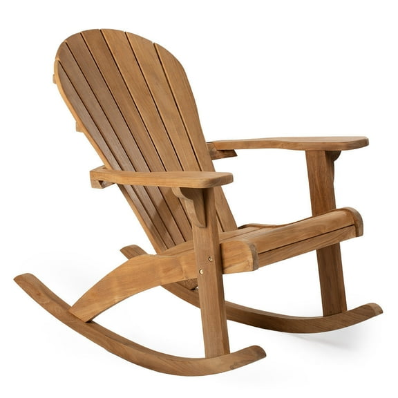 Ash & Ember Savannah Grade A Teak Adirondack Rocking Chair, Patio Lounge Seat for Deck, Porch, or Backyard Indoor Outdoor Use, Weather Resistant, Gently Curved Seat and Back with Tight Slats