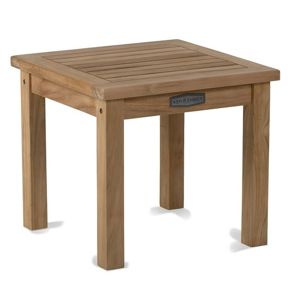 Ash & Ember Sierra Grade A Teak End Table, 18" Tall Outdoor Hand-Sanded Accent Table