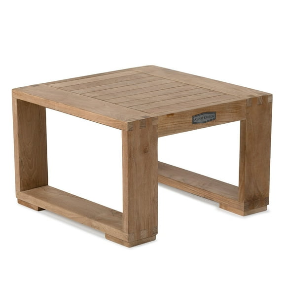 Ash & Ember Sierra Grade A Teak Side Table, 16" Tall Outdoor Hand-Sanded Accent Table, 24"x24" Slated Tabletop