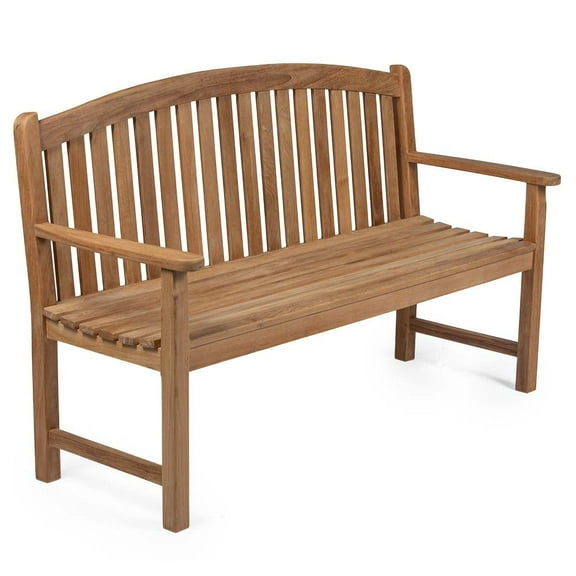 Ash & Ember Solstice 5 FT Grade A Teak Outdoor Bench, Weather Resistant Outdoor Furniture, Outdoor Patio Furniture with Bow Back Design & Contoured for Comfort, Porch Bench Seats 2 People