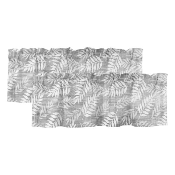 Ash Fronds 2 Panels Kitchen Valance, Gray Silver Slate Leaf Plant Canvas Weave Texture Curtains Valances for Small Windows Rod Pocket Window Treatments for Living Room Bedroom 42" W x 18" L
