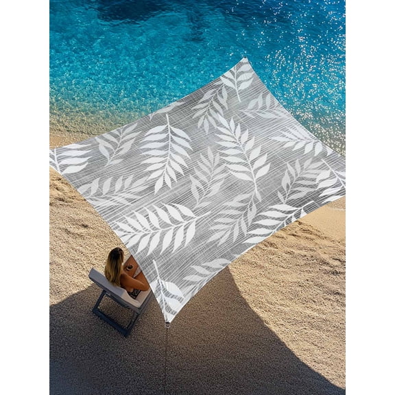 Ash Fronds Sun Shade Sail 8' x 10', Gray Silver Slate Leaf Plant Canvas Weave Texture Rectangle Outdoor Sunshade Canopy, Waterproof UV Block Patio Covers for Garden Yard Beach
