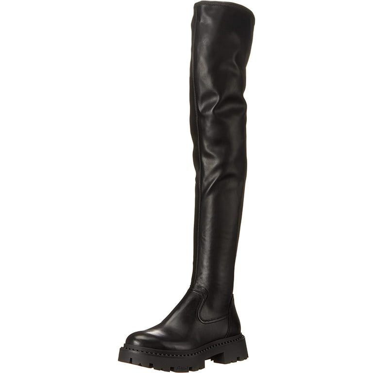 Ash Gill Black Pull On Stretch Fitted Nappa Over The-Knee Lug Sole Boots  (Black, 5)
