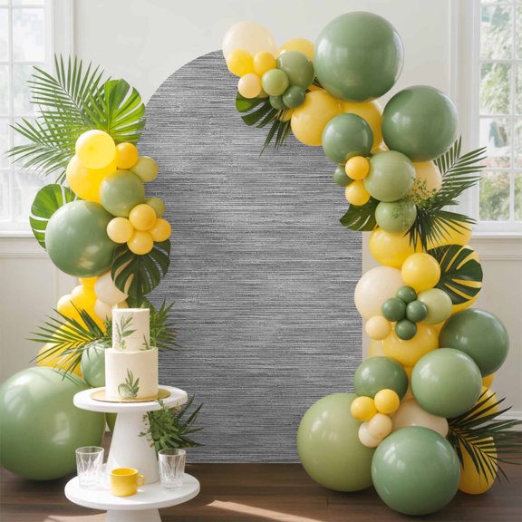 Ash Gray Arch Backdrop Cover, 4FT, Boho Grey Solid Color Linen Weave Texture Rustic Spandex Arch Covers Double-Sided Backdrop for Wedding Birthday Party Photo Background Decoration
