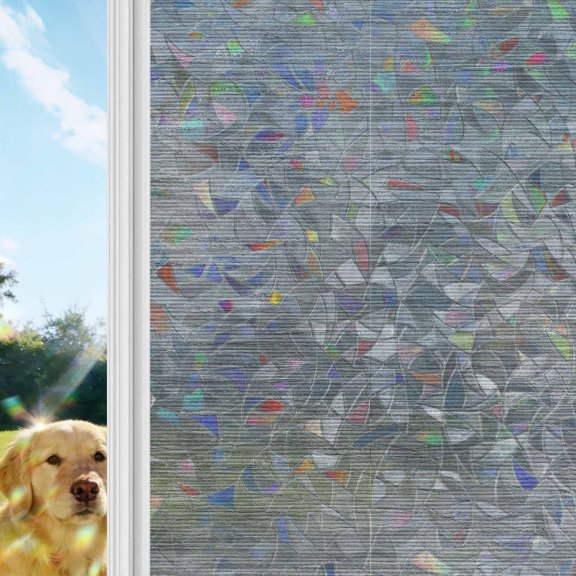 Ash Gray Rainbow Window Privacy Film, Boho Grey Solid Color Linen Weave Texture Rustic Stained Glass Window Film, Sun Blocking Glass Clings Static Cling Non Adhesive Door Stickers 17.7 x 39.3 Inches