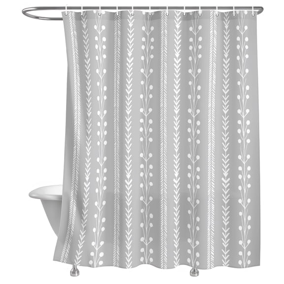 Ash Gray Shower Curtain, Rustic Vertical Dashed Lines Shabby Chic Leaf Cottagecore Lightweight Waterproof Fabric Shower Curtain with Rustproof Grommets for Bathroom Bathtub 54x78in