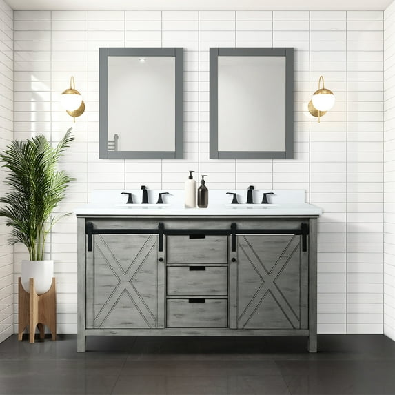 Ash Grey Double Bath Vanity 60" W X 22" D, Marble Countertop, Faucet Included, 24" Mirrors - To Scratches And Stains For Long-term Durability D With Cultured , Scratch Stain Surface