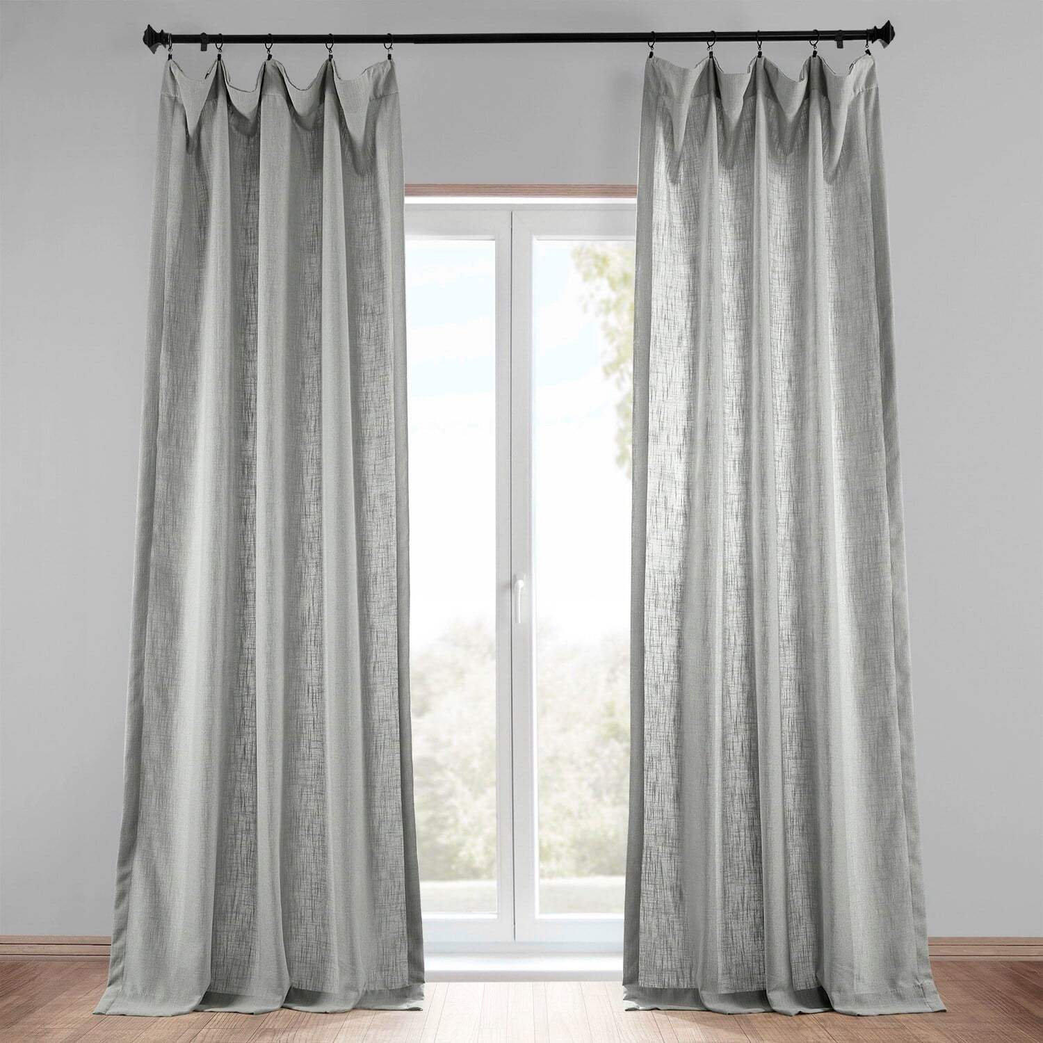 Ash Grey Light-Filtering Faux Linen Rod Pocket Curtain Panel