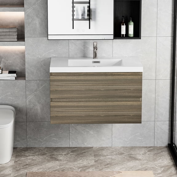 Ash Grey Wall-Mounted Vanity Cabinet | Store Cosmetics in Bathroom | Durable Timber Construction for Long-Term Use
