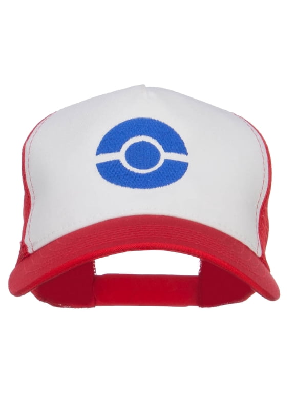 Ash Ketchum Embroidered Mesh Cap - White Red OSFM